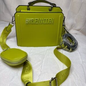 Steve Madden Lime Green Satchel Bag with Detachable Strap and Coin Purse